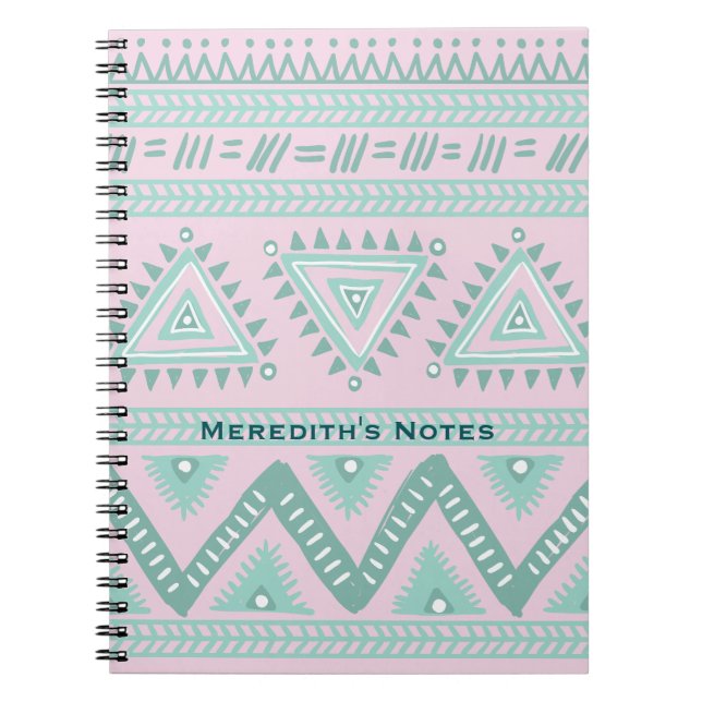 Cuaderno Patrón tribal Verde azulado-acuático personalizado (Frente)