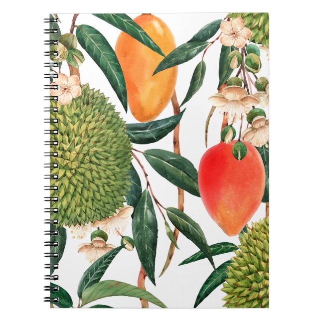 Cuaderno Patrón tropical acuarela, fruto del durión, mango  (Frente)