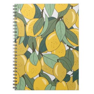 Cuaderno Patrón tropical con lémones amarillos.
