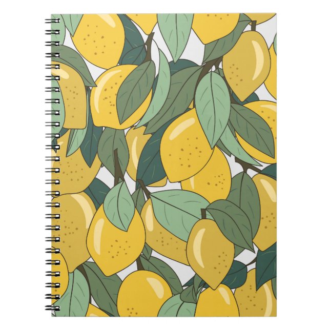 Cuaderno Patrón tropical con lémones amarillos. (Frente)