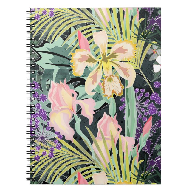 Cuaderno Patrón tropical con orquídeas. (Frente)