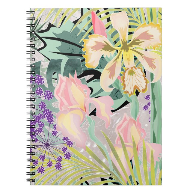 Cuaderno Patrón tropical con orquídeas. (Frente)