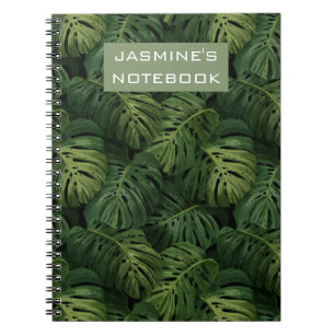 Cuaderno Patrón Tropical de Hoja de Monstera Personalizado