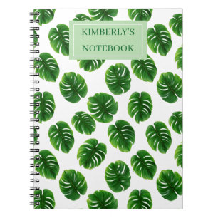 Cuaderno Patrón Tropical de Hoja de Monstera Personalizado