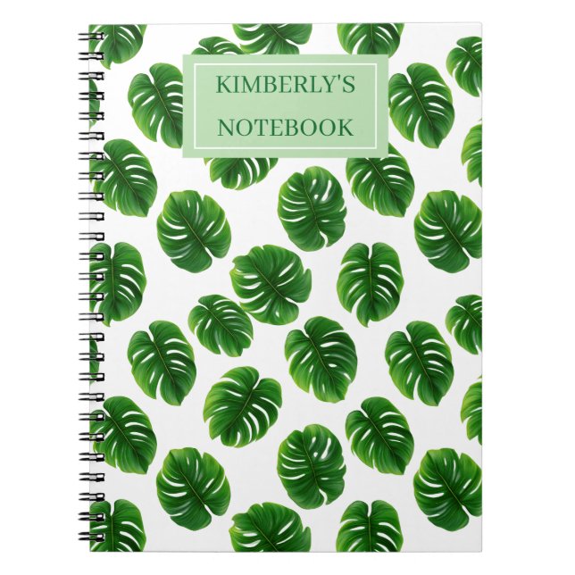 Cuaderno Patrón Tropical de Hoja de Monstera Personalizado (Frente)