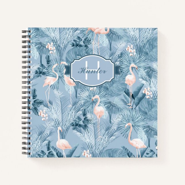 Cuaderno Patrón tropical de Orquídea Flamingo ID868 azul (Anverso)