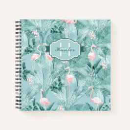 Cuaderno Patrón tropical de Orquídea Flamingo ID868 Verde a