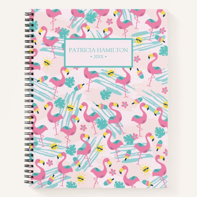 Cuaderno Patrón tropical de Rubor rosado y divertido Flamin (Anverso)