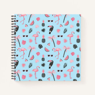 Cuaderno Patrón tropical de verano rosa y azul
