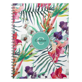 Cuaderno Patrón tropical estilo isla con monograma