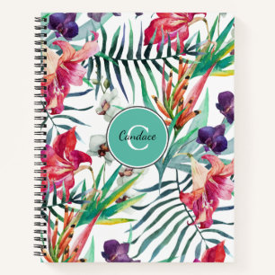 Cuaderno Patrón tropical estilo isla con monograma