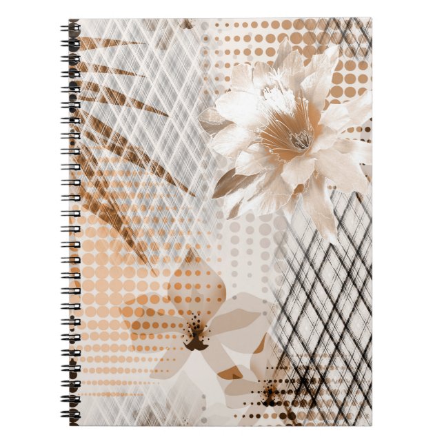 Cuaderno Patrón tropical gris y beige. (Frente)