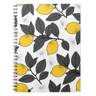 Cuaderno Patrón tropical sin costuras con limones amarillos
