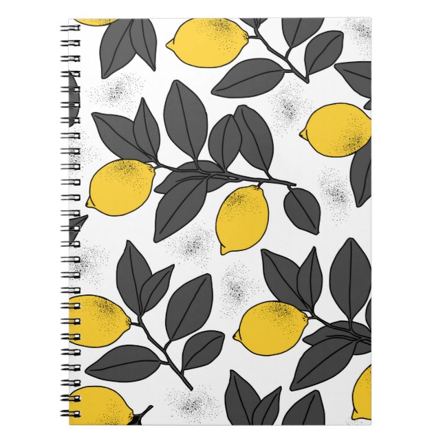 Cuaderno Patrón tropical sin costuras con limones amarillos (Frente)
