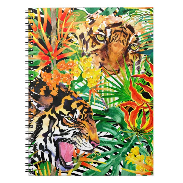 Cuaderno patrón tropical sin costuras con tigre. acuarela j (Frente)