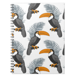 Cuaderno Patrón tropical sin fisuras con tocanes y hojas. 