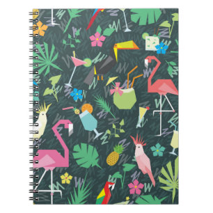 Cuaderno Patrón tropical sin foco con aves y bebidas 1