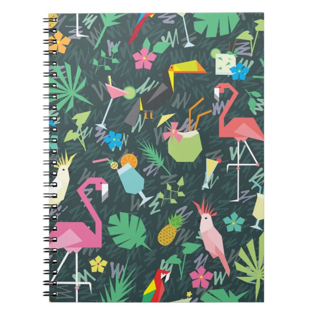 Cuaderno Patrón tropical sin foco con aves y bebidas 1 (Frente)