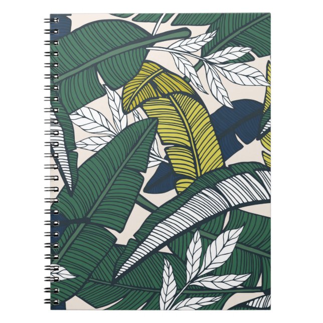 Cuaderno Patrón tropical sin foco con hojas de plátano. Man (Frente)