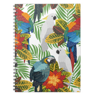 Cuaderno Patrón tropical sin foco con loros. 