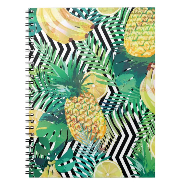 Cuaderno Patrón tropical sin foco con palma de limones de p (Frente)