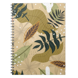 Cuaderno Patrón tropical sin foco con plantas, hojas, dec