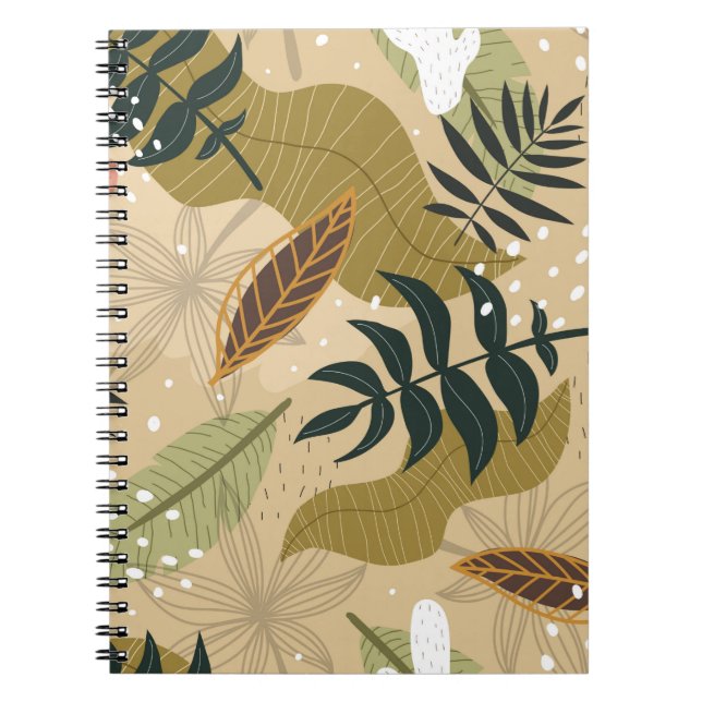 Cuaderno Patrón tropical sin foco con plantas, hojas, dec (Frente)