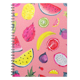 Cuaderno Patrón tropical sin foco de fruta exótica. Hand dr