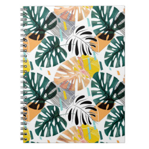 Cuaderno Patrón tropical sin foco. Hojas verdes de una palm