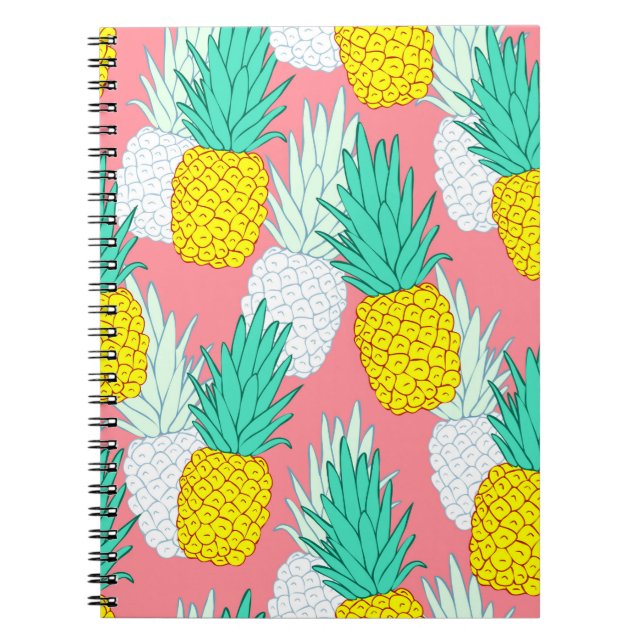 Cuaderno Patrón tropical sin soldadura con piñas exóticas.  (Frente)