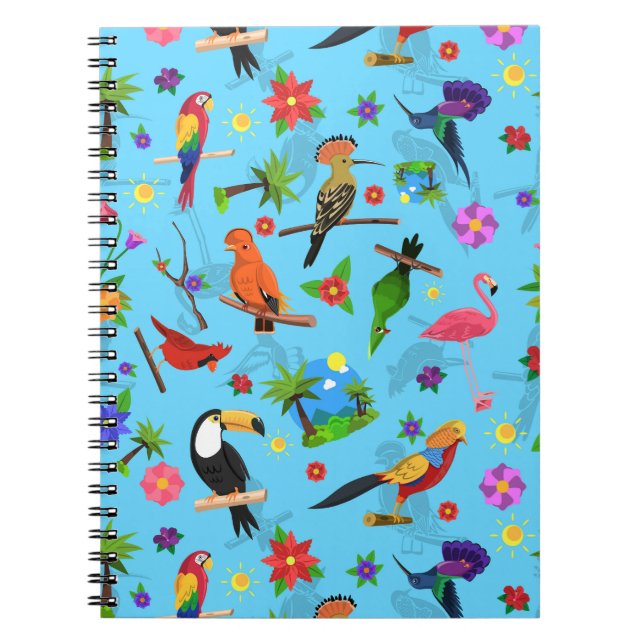 Cuaderno Patrón Turco De Aves Sin Mar Y Flamingo Y Arara (Frente)