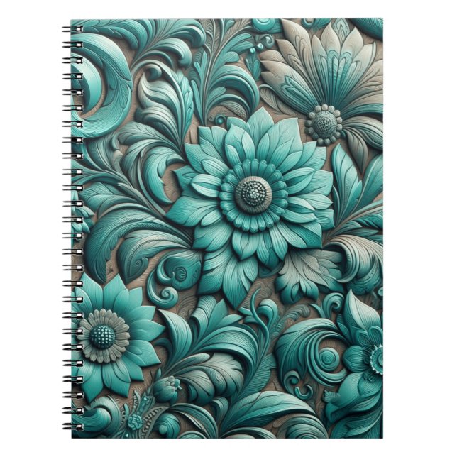 Cuaderno Patrón Turquoise Floral con herramienta Turquesa V (Frente)