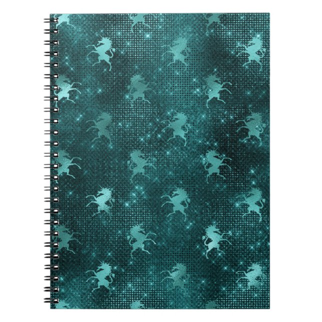Cuaderno Patrón Unicorniano verde azulado Purpurina De Glam (Frente)