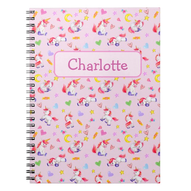 Cuaderno Patrón unicornio caprichoso personalizado (Frente)