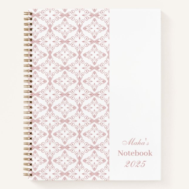 Cuaderno Patrón vectorial rosa polvoriento con nombre perso (Anverso)