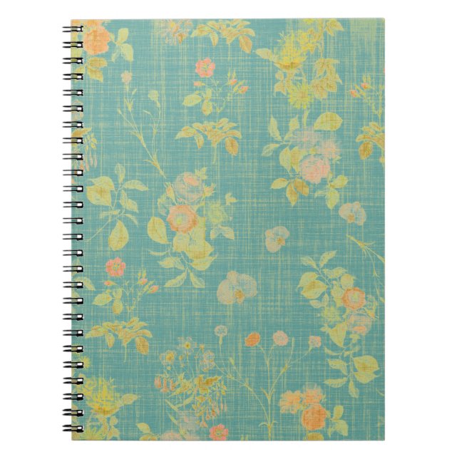 Cuaderno Patrón Verde azulado floral de primavera con alter (Frente)