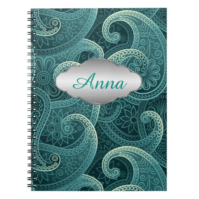 Cuaderno Patrón verde azulado sin tiempo de Paisley persona (Frente)