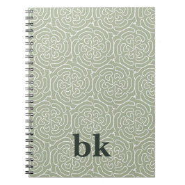 Cuaderno Patrón verde sabio moderno monogramado