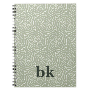 Cuaderno Patrón verde sabio moderno monogramado