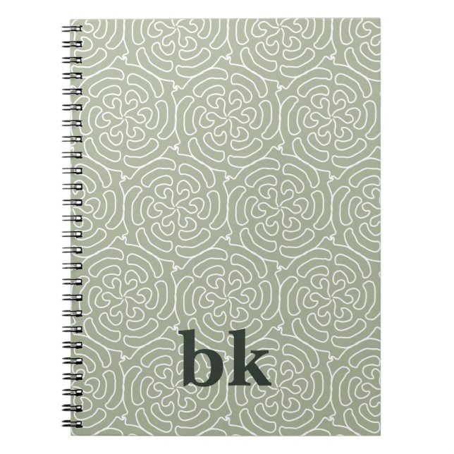 Cuaderno Patrón verde sabio moderno monogramado (Frente)