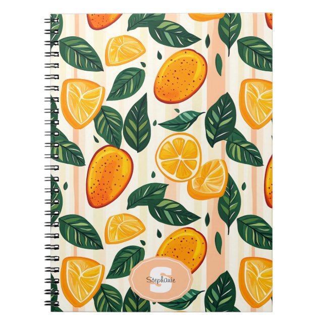 Cuaderno Patrón vibrante de cítricos con hojas verdes (Frente)