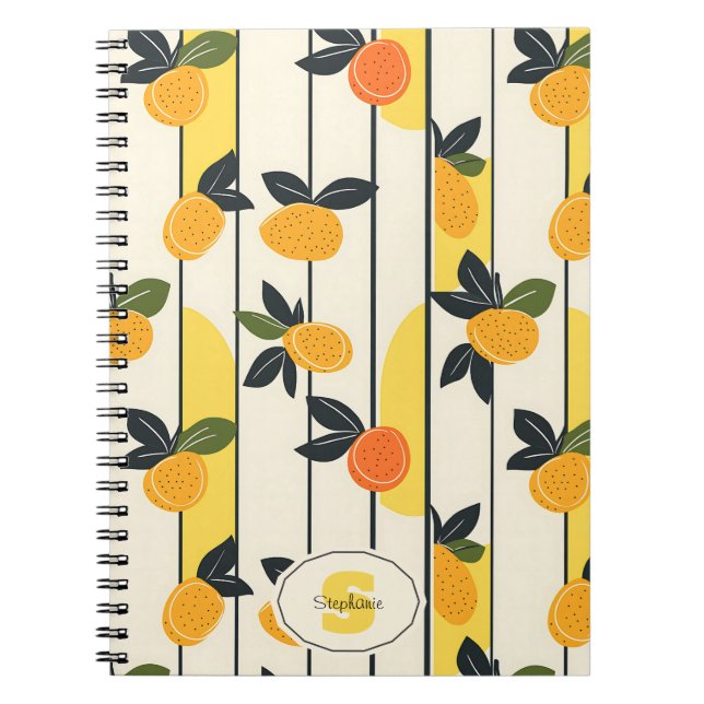 Cuaderno Patrón vibrante de cítricos con hojas verdes (2) (Frente)