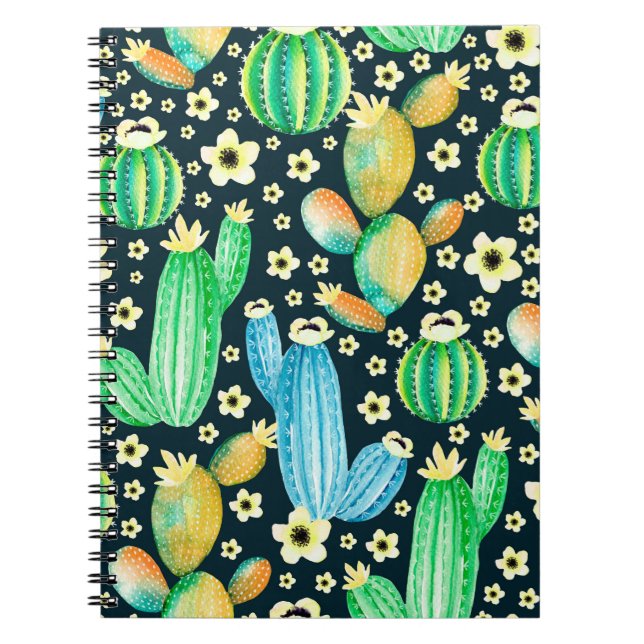 Cuaderno Patrón vintage con suculentos. Cactus acuarela (Frente)