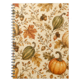 Cuaderno Patrón vintage de calabaza y verduras de otoño 