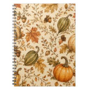 Cuaderno Patrón vintage de calabaza y verduras de otoño