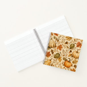 Cuaderno Patrón vintage de calabaza y zapallo de otoño