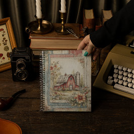 Cuaderno  Patrón vintage de granero rojo y escena de granja