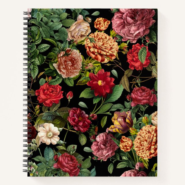 Cuaderno Patrón vintage de jardín floral nocturno (Anverso)