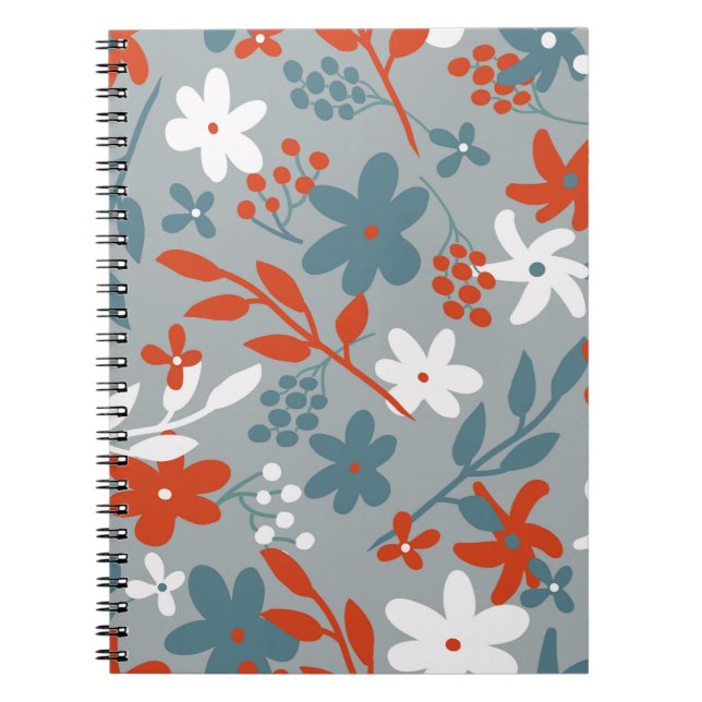 Cuaderno Patrón vintage simple. Fondo gris, naranja, (Frente)