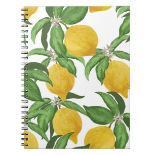 Cuaderno Patrón vintage sin fisuras de limón. Bac de frutas